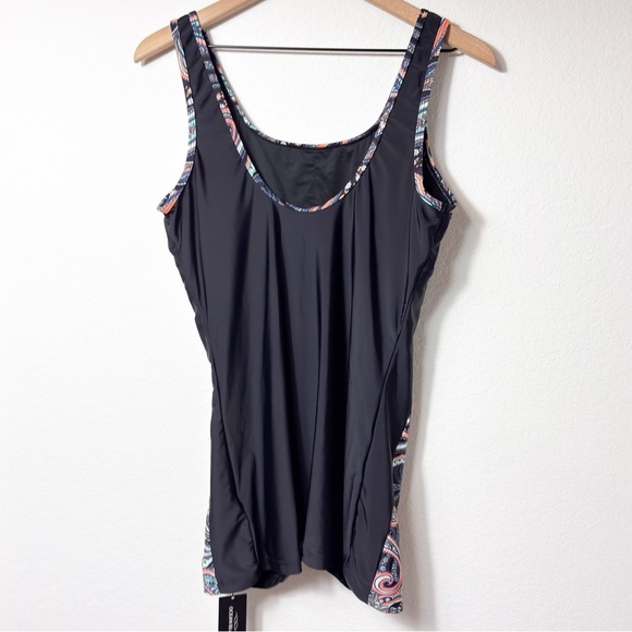 OCEAN BLUES ONE PIECE WOMEN SWIMSUIT BLACK LEAF PRINT SIZE XL BRAND NEW WITH TAG - Picture 4 of 5